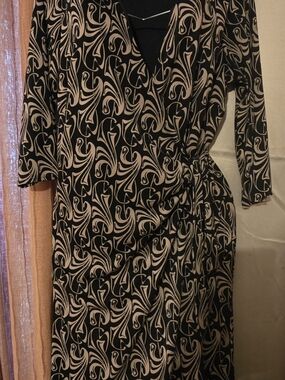 Norton McNaughton Black Dress with Cream Swirl Print